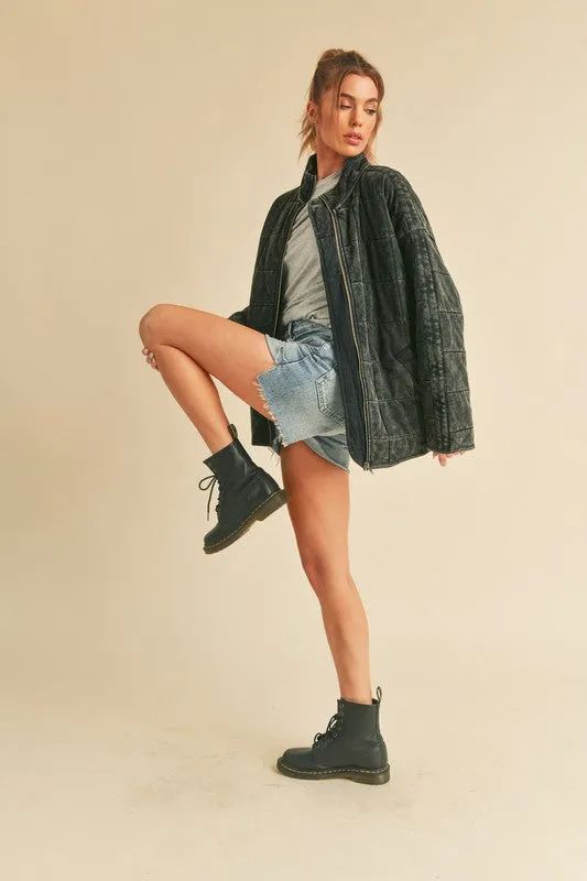 100% Cotton Checked Quilt Zip Up Jacket