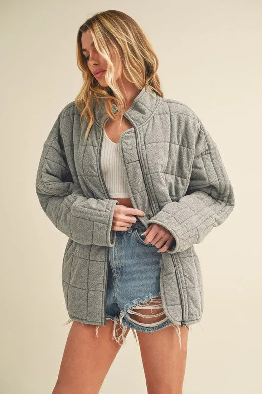 100% Cotton Checked Quilt Zip Up Jacket