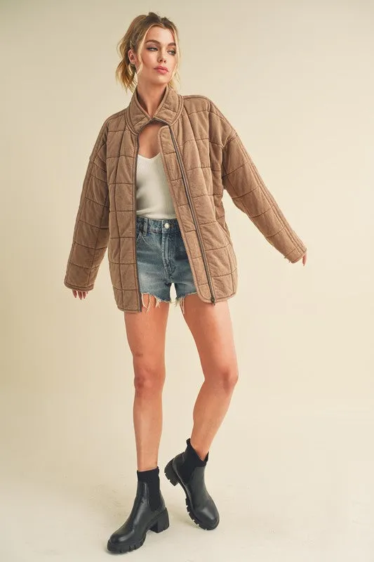 100% Cotton Checked Quilt Zip Up Jacket