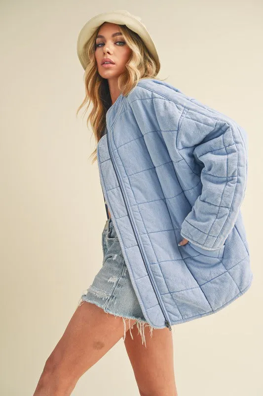 100% Cotton Checked Quilt Zip Up Jacket