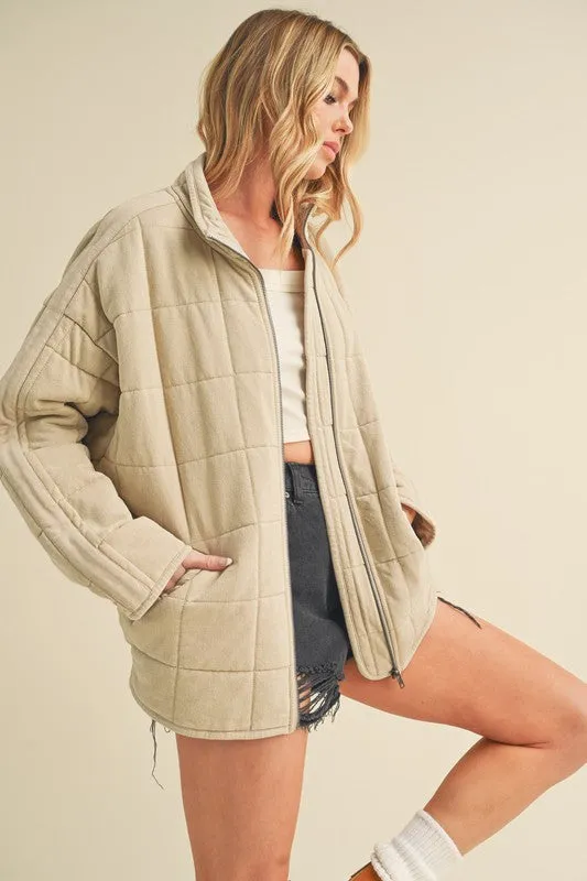 100% Cotton Checked Quilt Zip Up Jacket