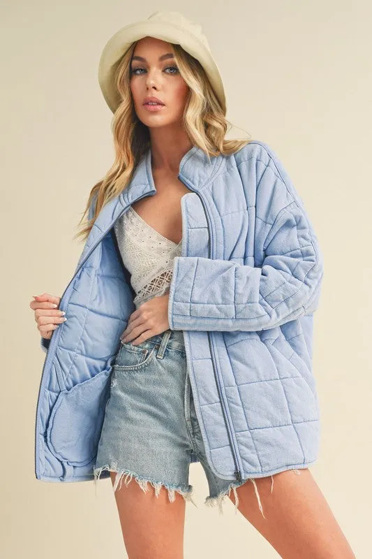 100% Cotton Checked Quilt Zip Up Jacket
