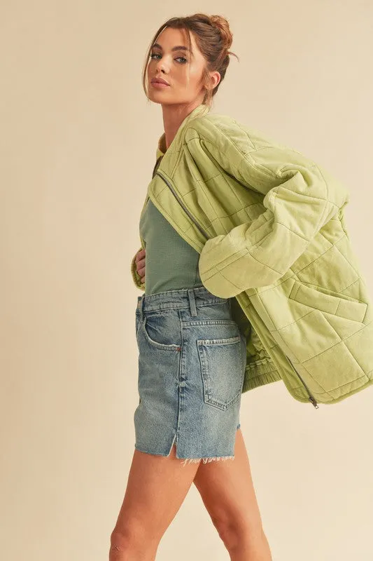 100% Cotton Checked Quilt Zip Up Jacket