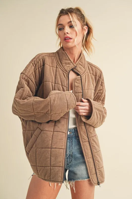100% Cotton Checked Quilt Zip Up Jacket