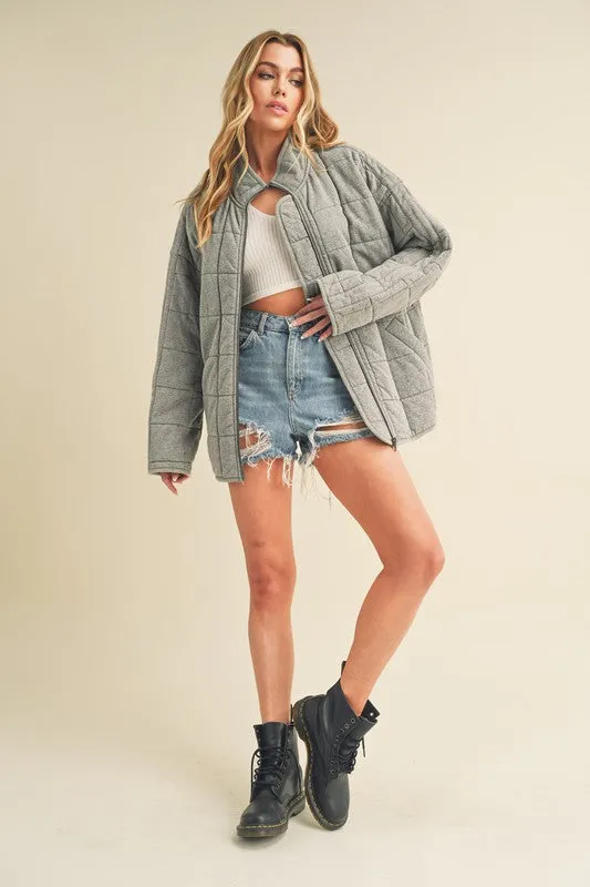 100% Cotton Checked Quilt Zip Up Jacket