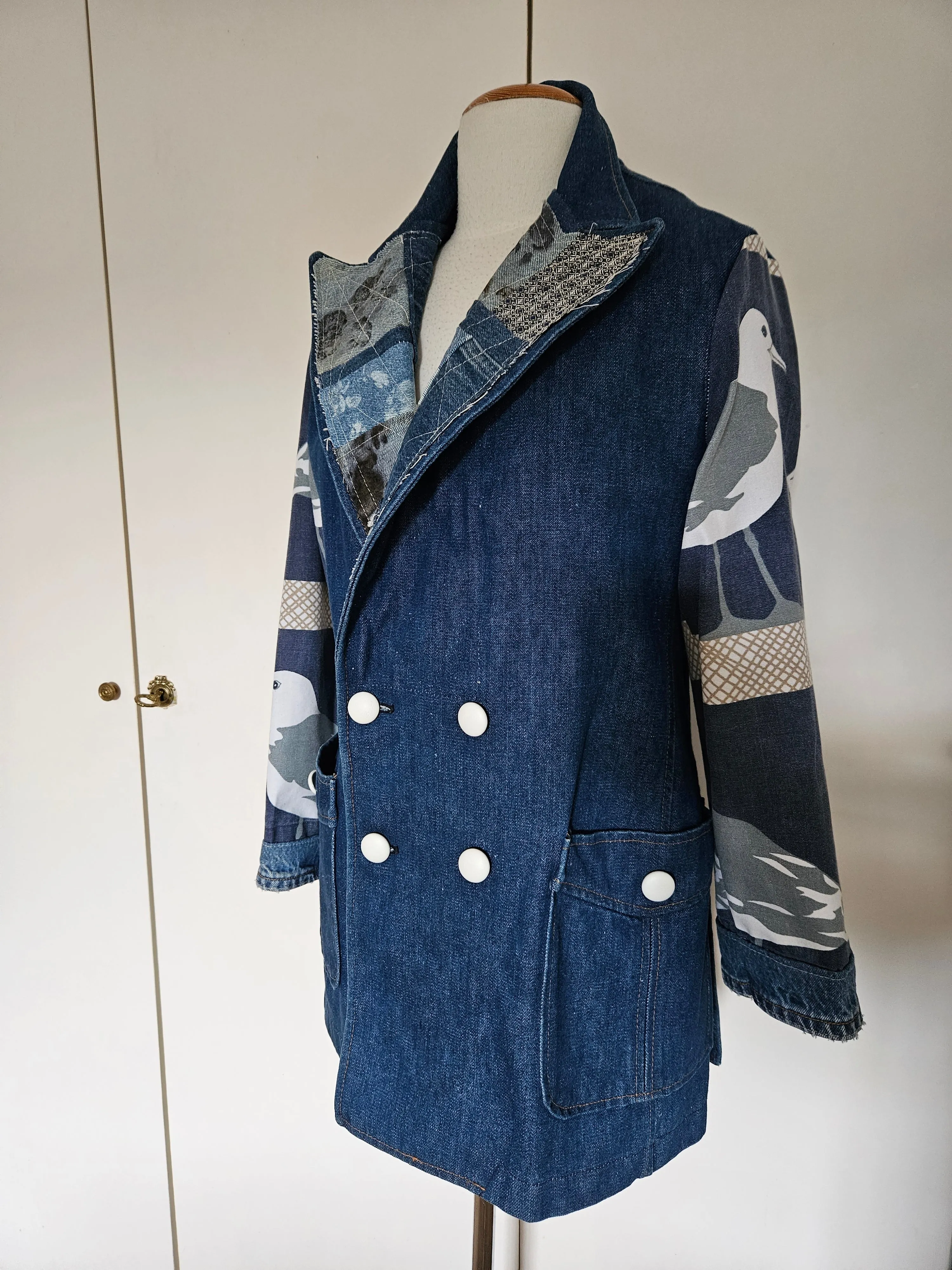70's Patchwork Denim Seagull Blazer M/L
