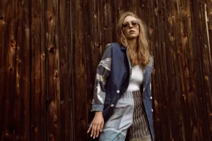 70's Patchwork Denim Seagull Blazer M/L