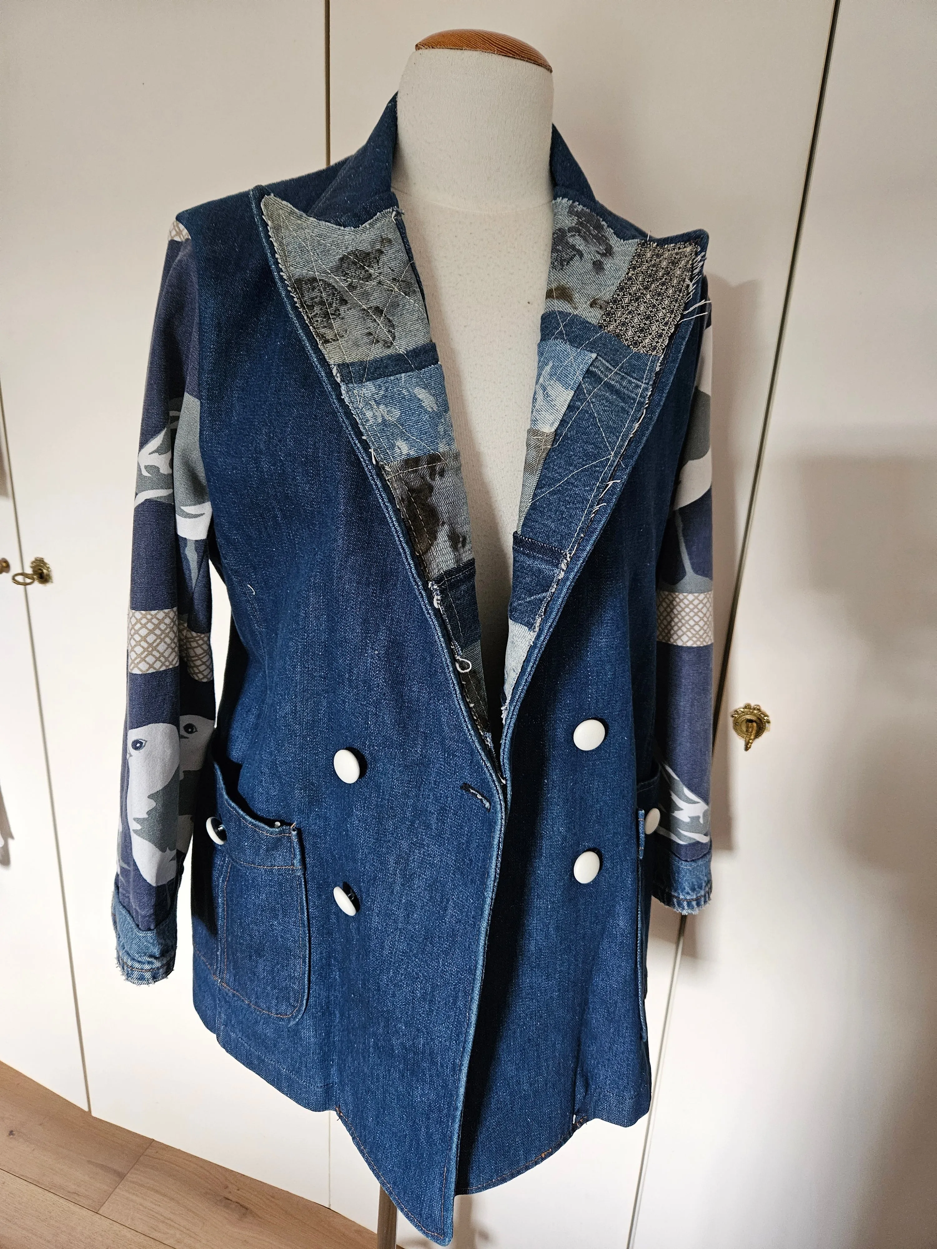 70's Patchwork Denim Seagull Blazer M/L