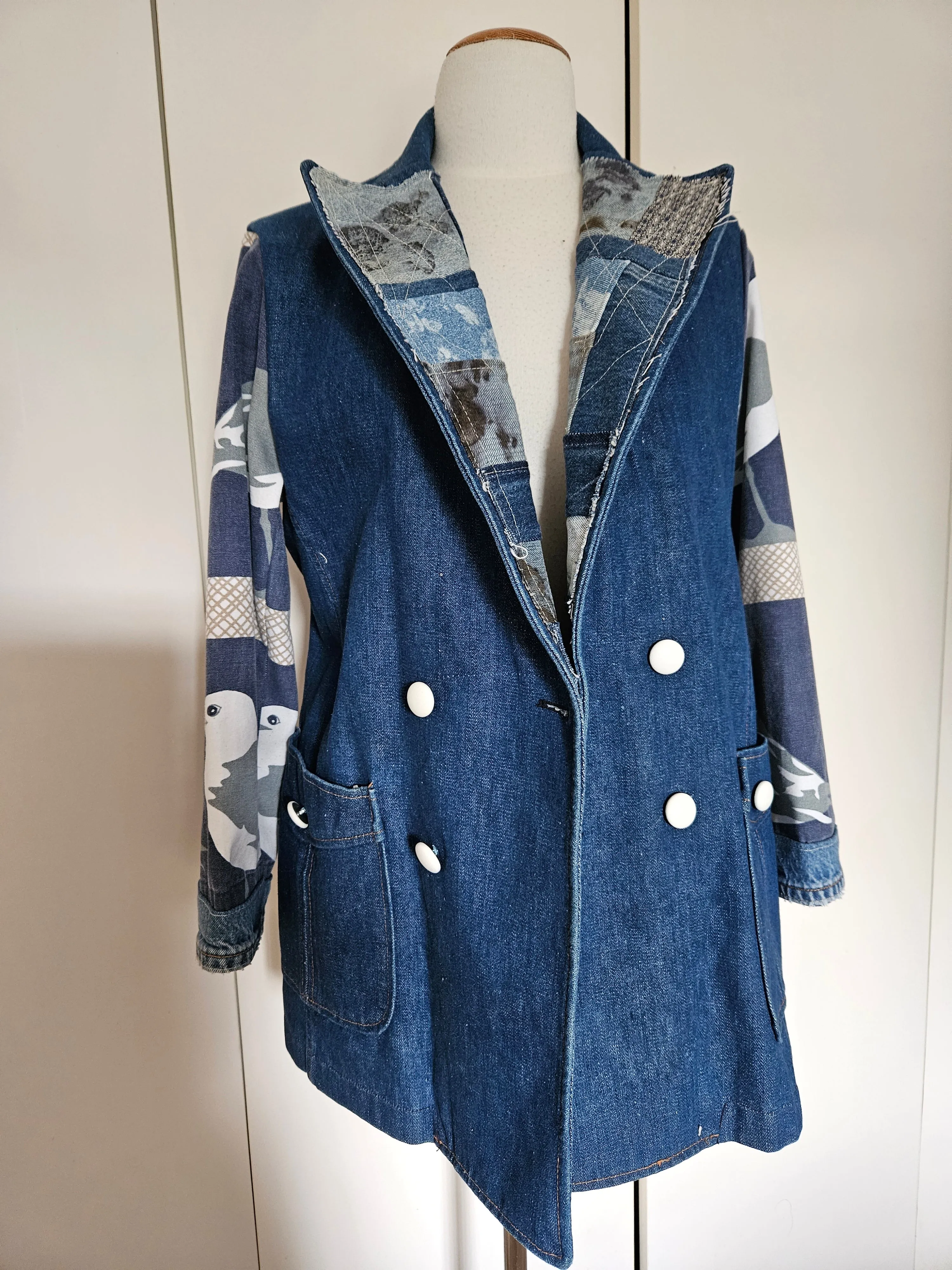 70's Patchwork Denim Seagull Blazer M/L