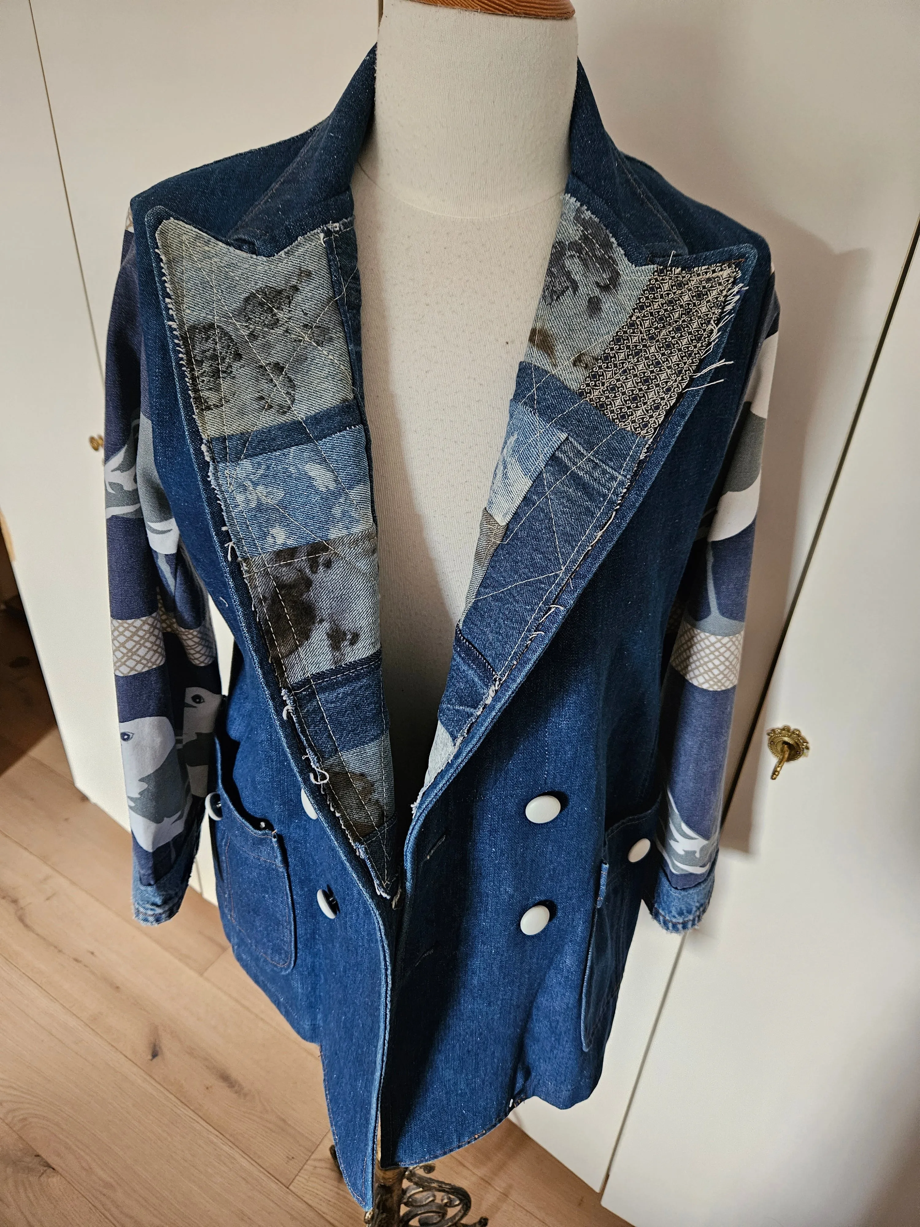 70's Patchwork Denim Seagull Blazer M/L
