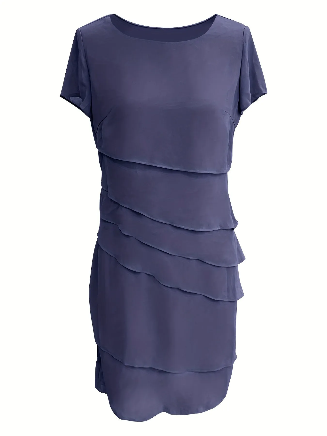 Amadis® | Cotton Layered Trim Round Neck Short Sleeve Evening Dress For Women