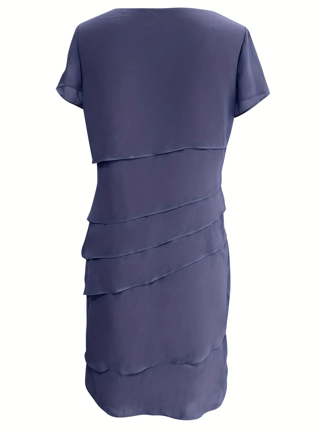 Amadis® | Cotton Layered Trim Round Neck Short Sleeve Evening Dress For Women