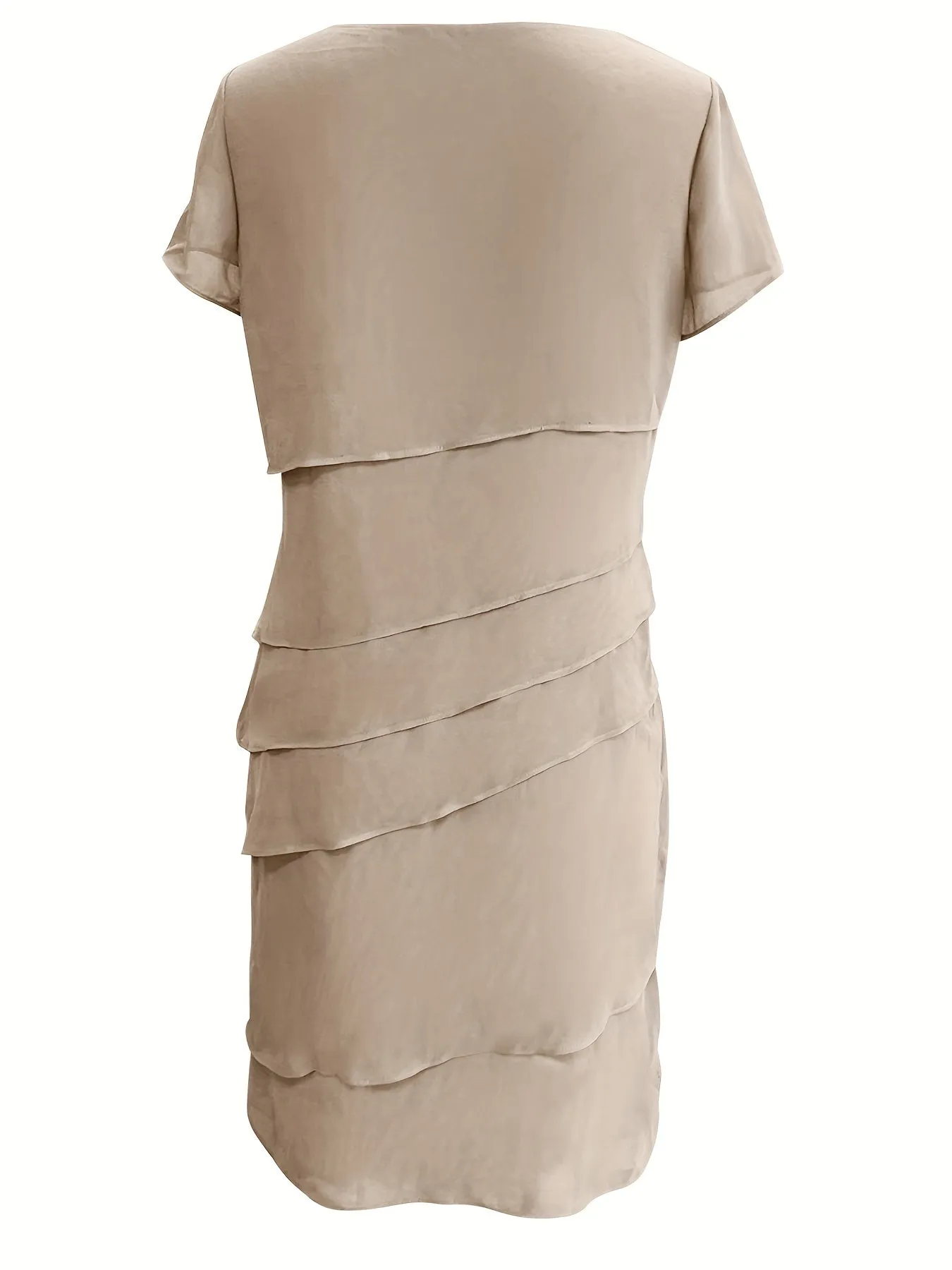 Amadis® | Cotton Layered Trim Round Neck Short Sleeve Evening Dress For Women