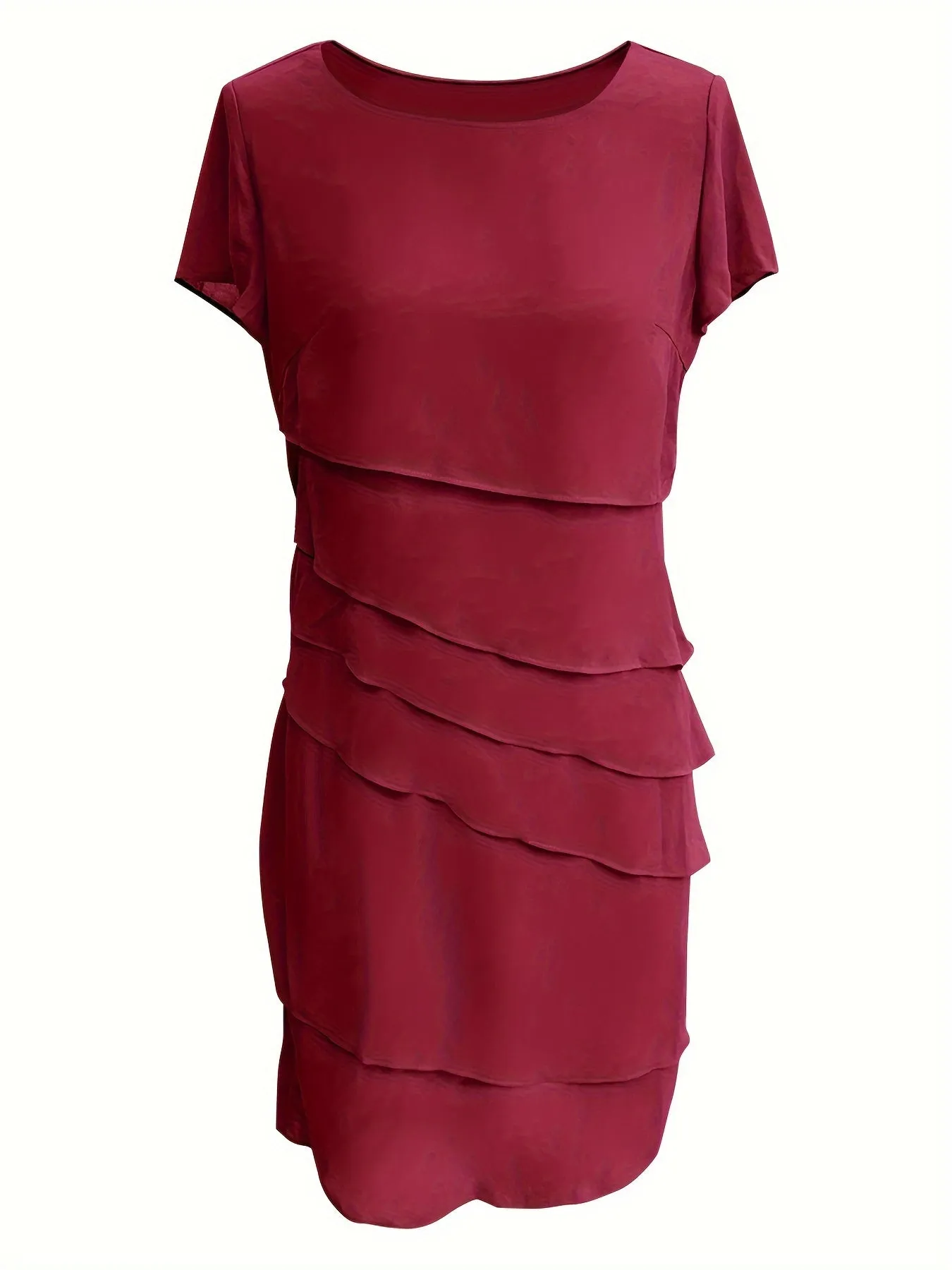 Amadis® | Cotton Layered Trim Round Neck Short Sleeve Evening Dress For Women