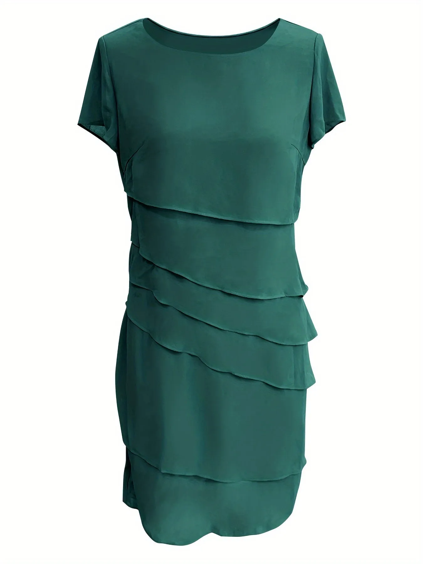 Amadis® | Cotton Layered Trim Round Neck Short Sleeve Evening Dress For Women