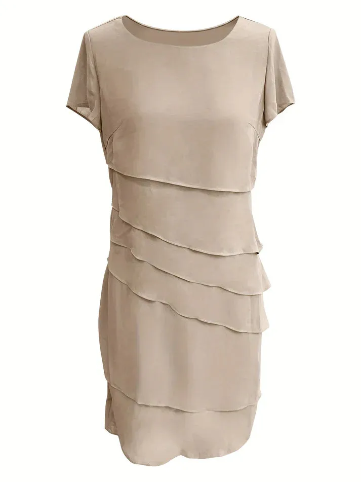 Amadis® | Cotton Layered Trim Round Neck Short Sleeve Evening Dress For Women