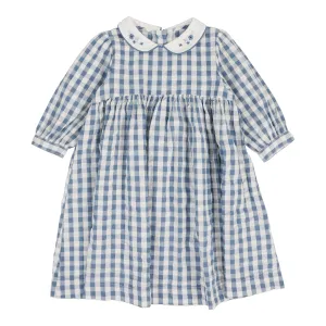 Analogie Gingham Dress Three Quarter Sleeve - Bright Blue