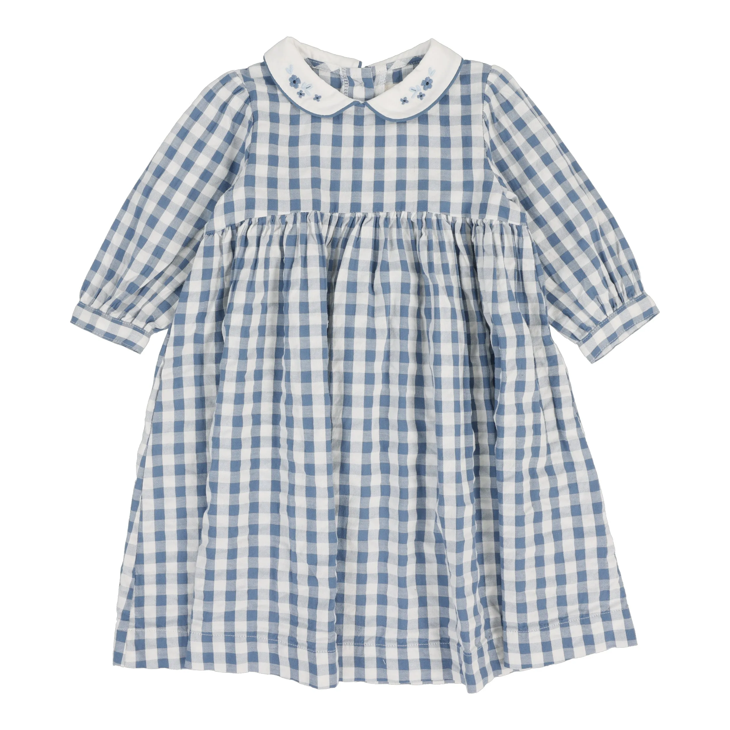 Analogie Gingham Dress Three Quarter Sleeve - Bright Blue