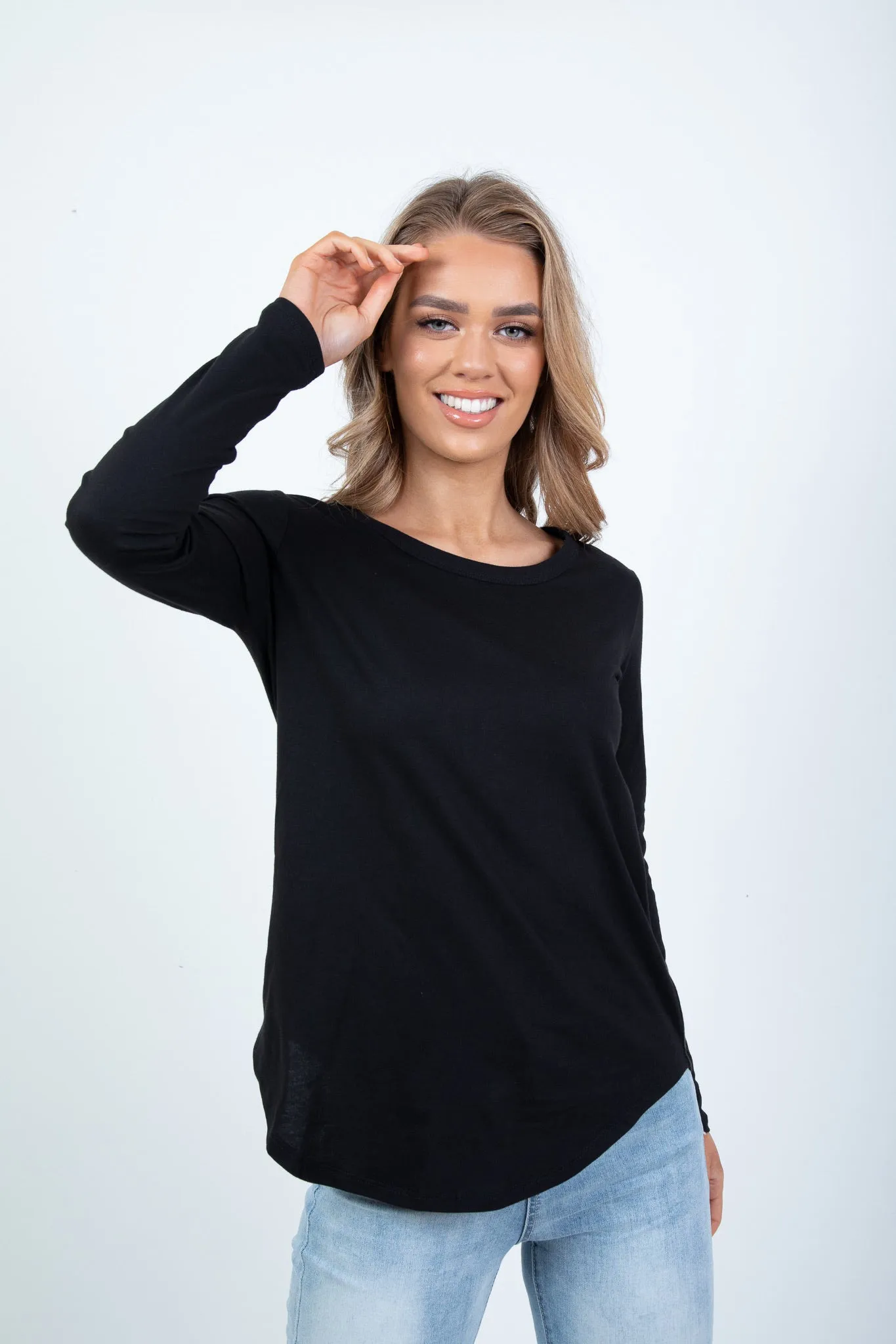 'BETTY BASICS' MEGAN LONG SLEEVE TOP - BLACK