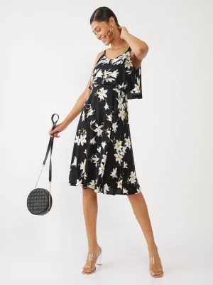 Black Printed Layered Midi Dress