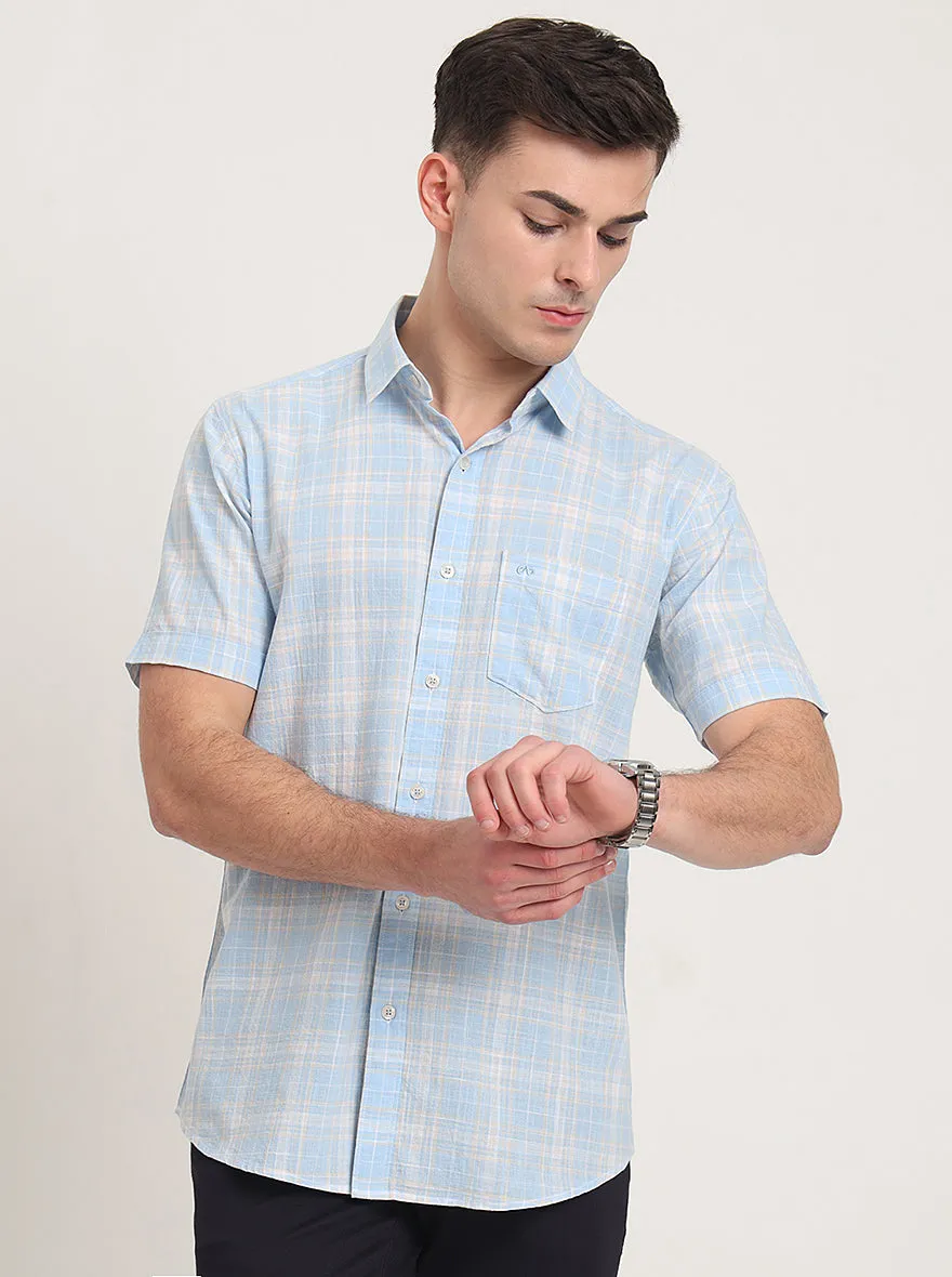 Blue Checked Slim Fit Casual Shirt | JadeBlue
