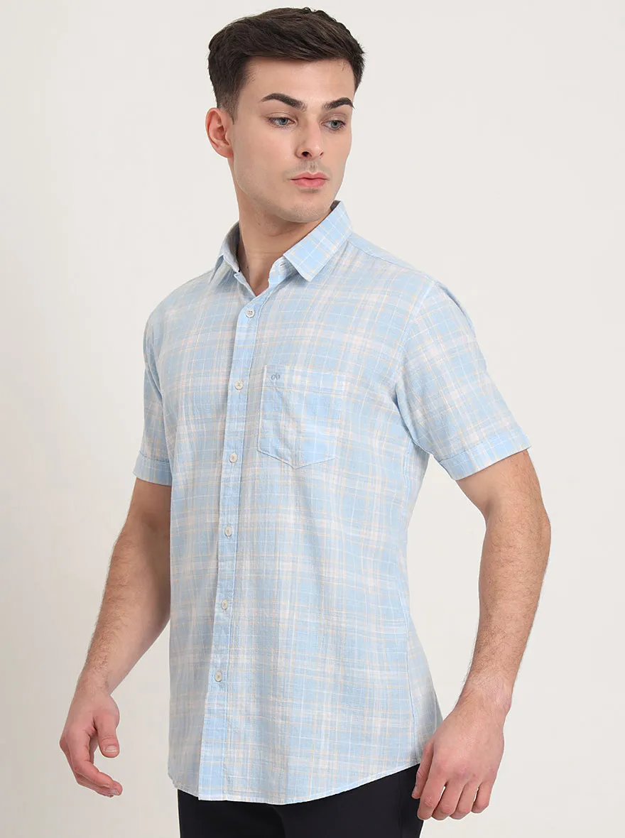 Blue Checked Slim Fit Casual Shirt | JadeBlue