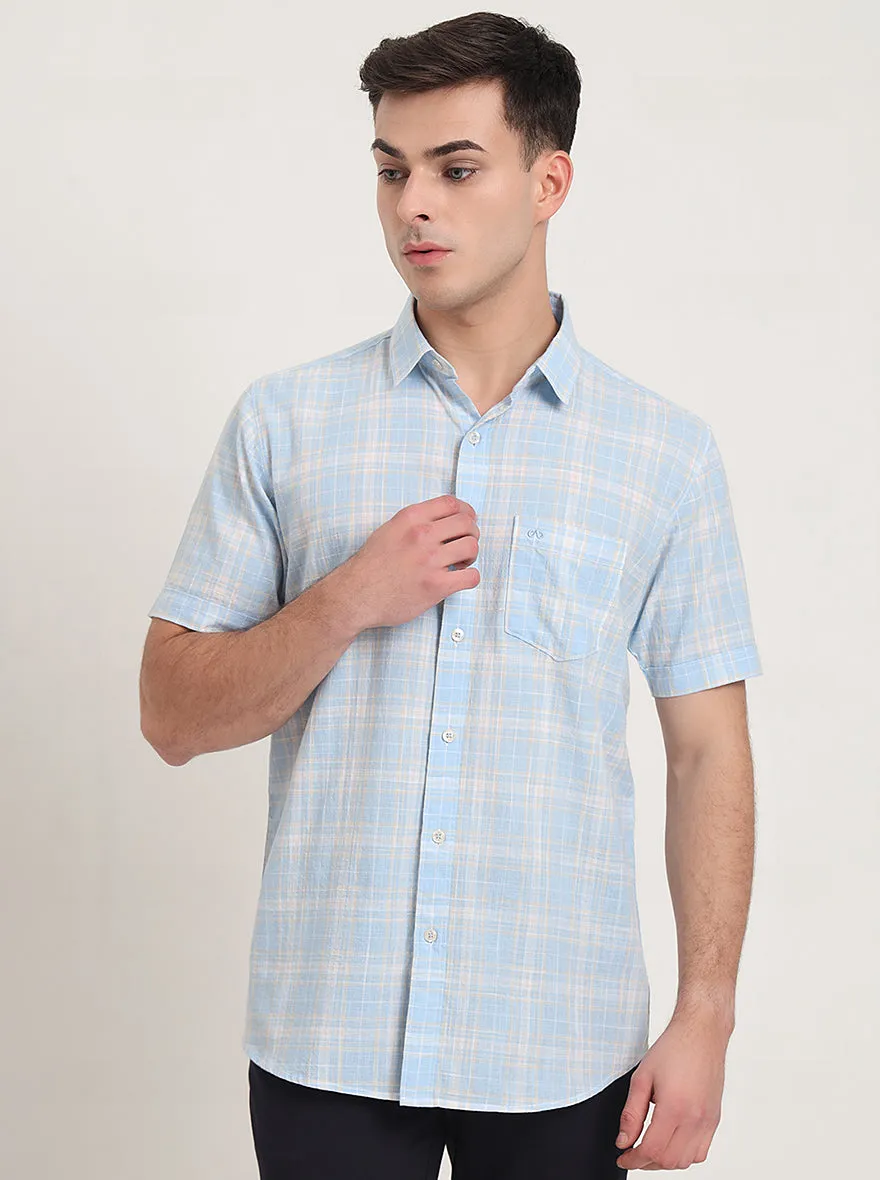 Blue Checked Slim Fit Casual Shirt | JadeBlue