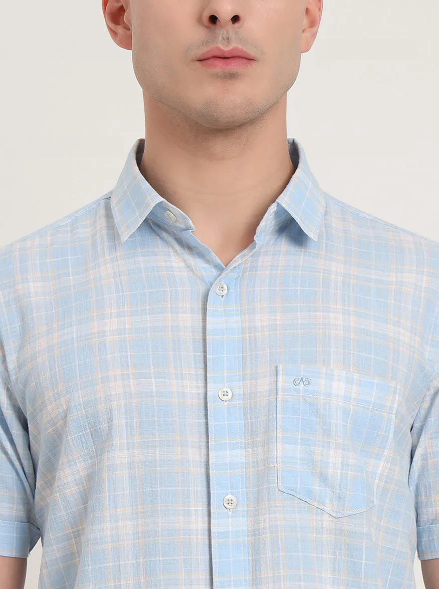 Blue Checked Slim Fit Casual Shirt | JadeBlue