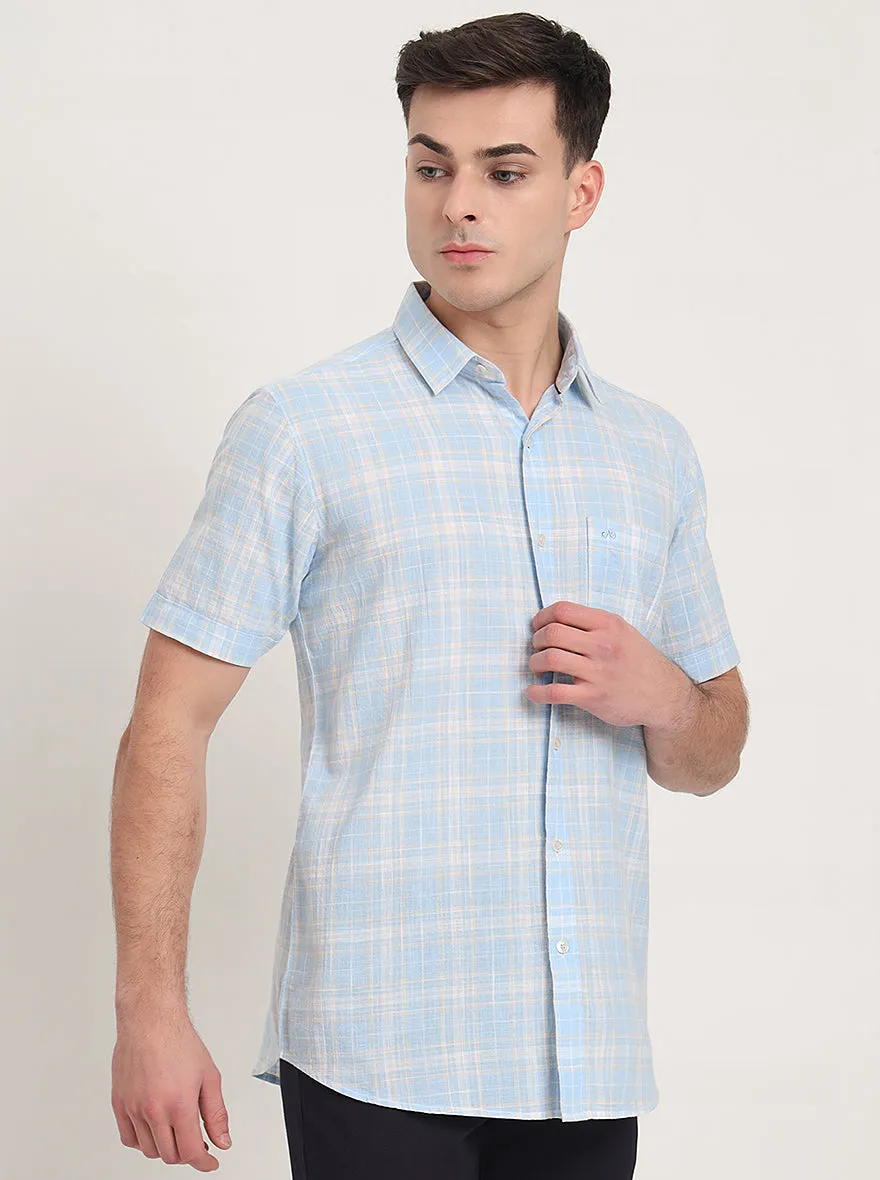 Blue Checked Slim Fit Casual Shirt | JadeBlue