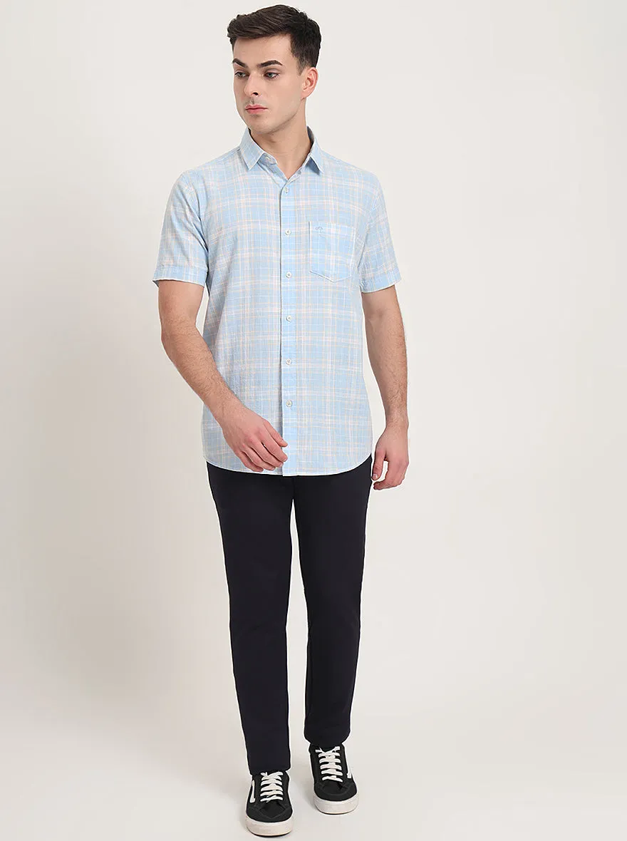 Blue Checked Slim Fit Casual Shirt | JadeBlue
