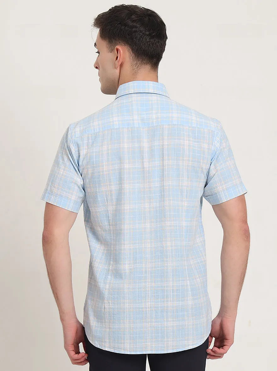 Blue Checked Slim Fit Casual Shirt | JadeBlue