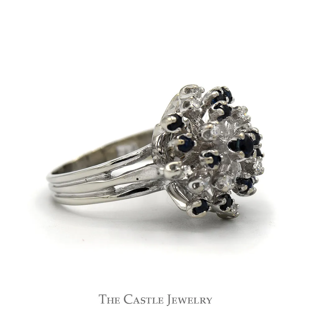 Blue Sapphire and Diamond Freeform Cluster in 14 KT White Gold