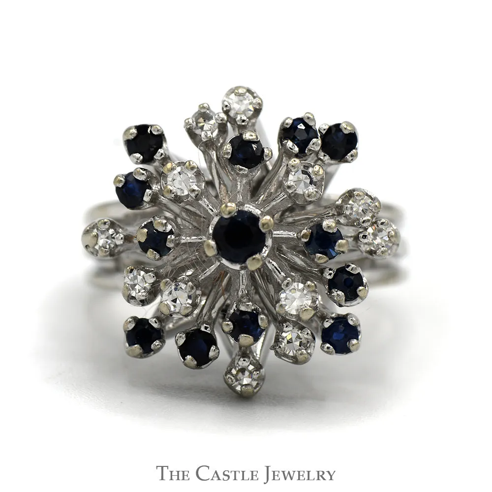 Blue Sapphire and Diamond Freeform Cluster in 14 KT White Gold