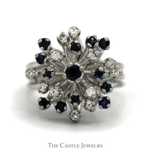 Blue Sapphire and Diamond Freeform Cluster in 14 KT White Gold