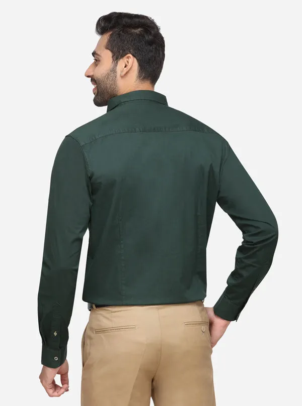 Bottle Green Solid Slim Fit Casual Shirt | JadeBlue