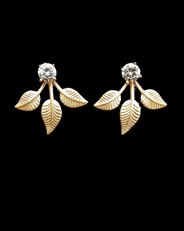 Bridal earrings - crystal stud and leaf jacket - Be-Leaf in Me at Kezani
