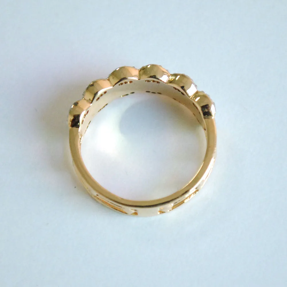 Broad Scalloped White Enamel and Diamond Band
