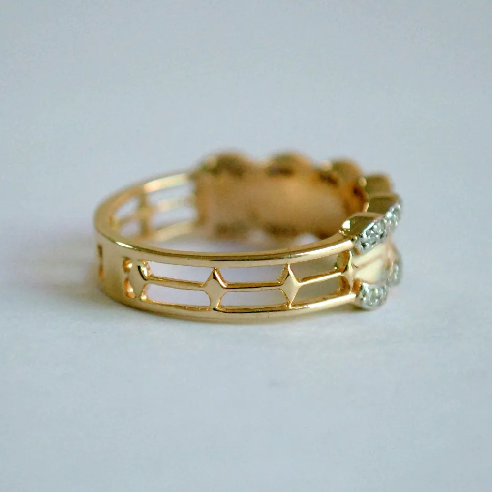 Broad Scalloped White Enamel and Diamond Band
