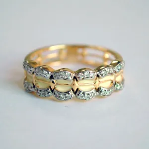 Broad Scalloped White Enamel and Diamond Band