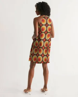Brown Retro Circles Halter Dress