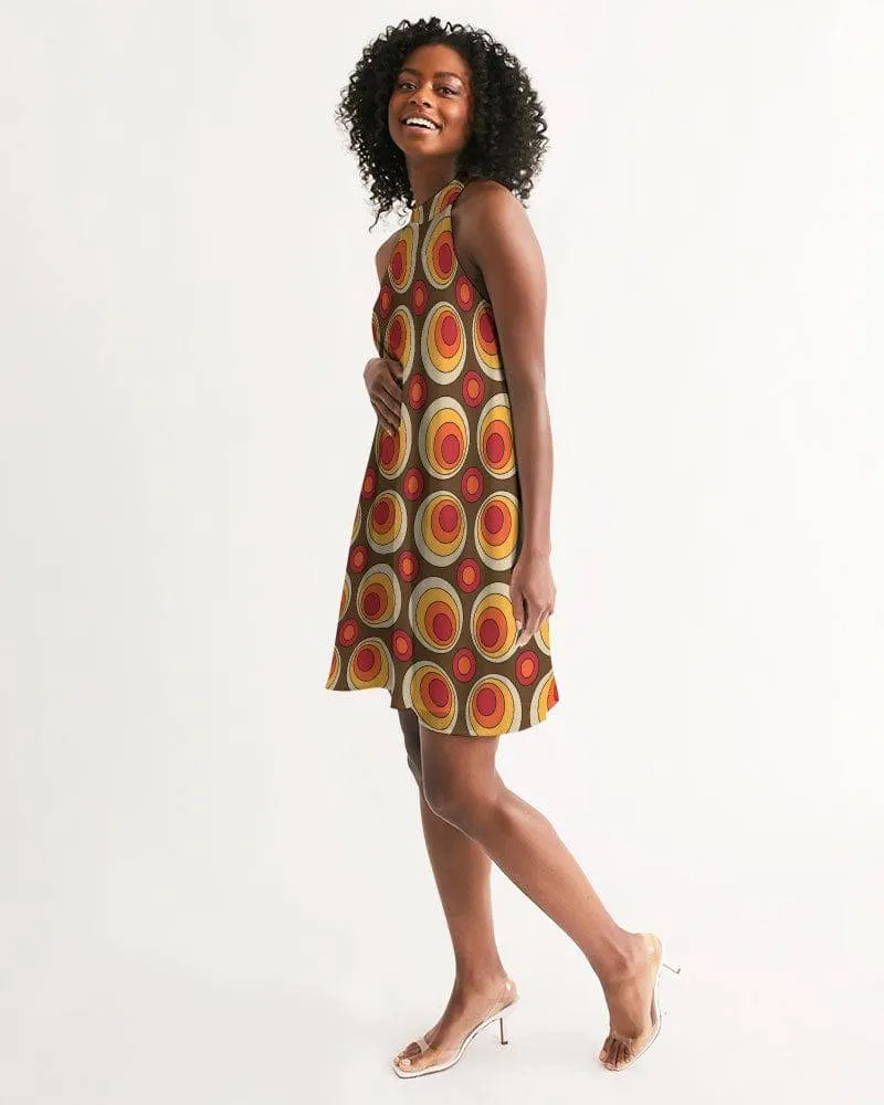 Brown Retro Circles Halter Dress