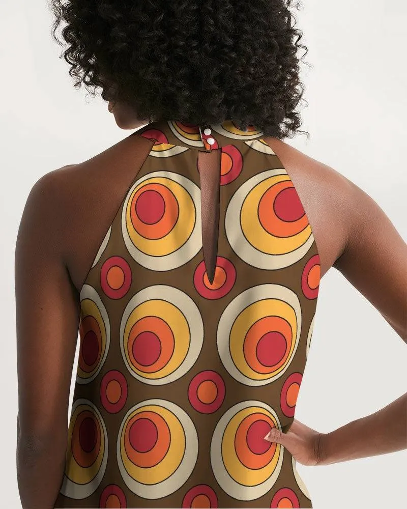 Brown Retro Circles Halter Dress