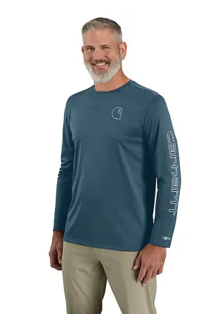 Carhartt Force Sun Defender Lightweight Long Sleeve T-Shirt for Men in Heather Blue | 106164-HK9-BLUE