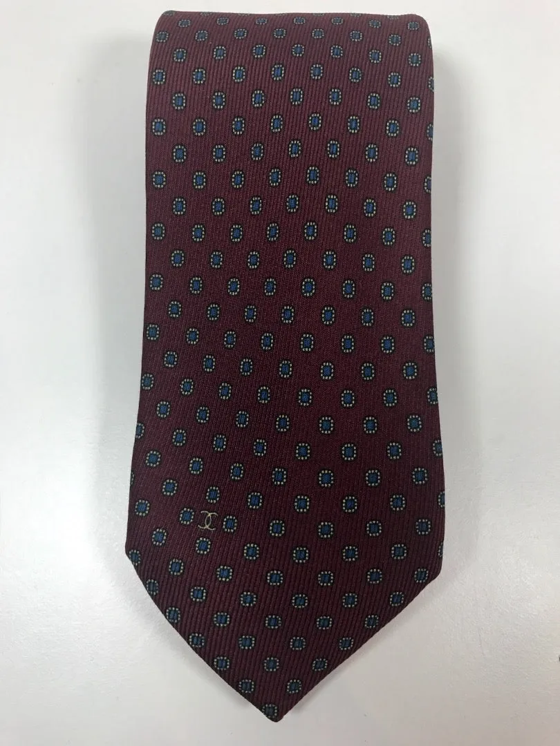 CHANEL Navy and Maroon Striped Neck Tie with Gold Chain Chanel
