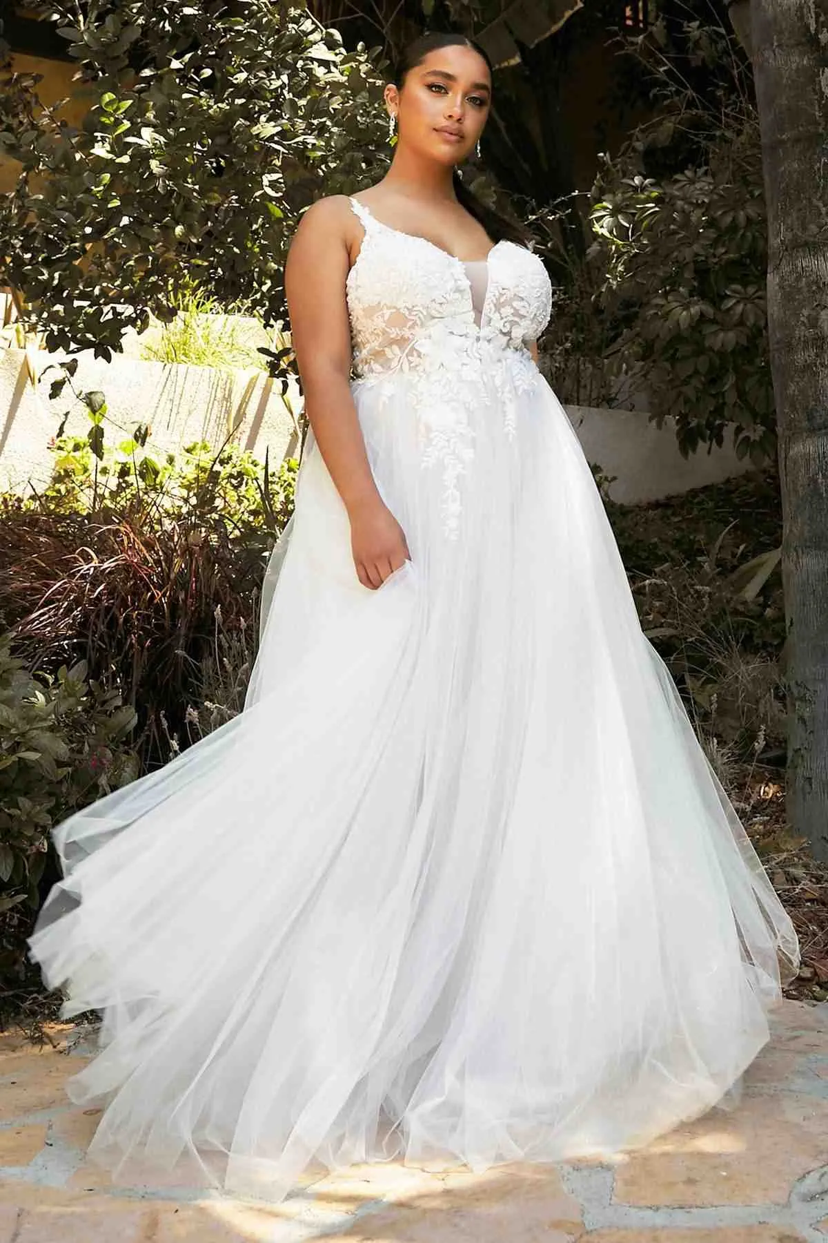 Cinderella Divine CB072W Layered A-Line Tulle Bridal Gown Embroidered Bodice