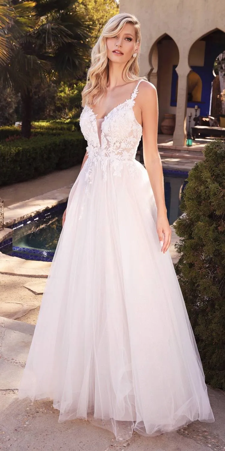 Cinderella Divine CB072W Layered A-Line Tulle Bridal Gown Embroidered Bodice