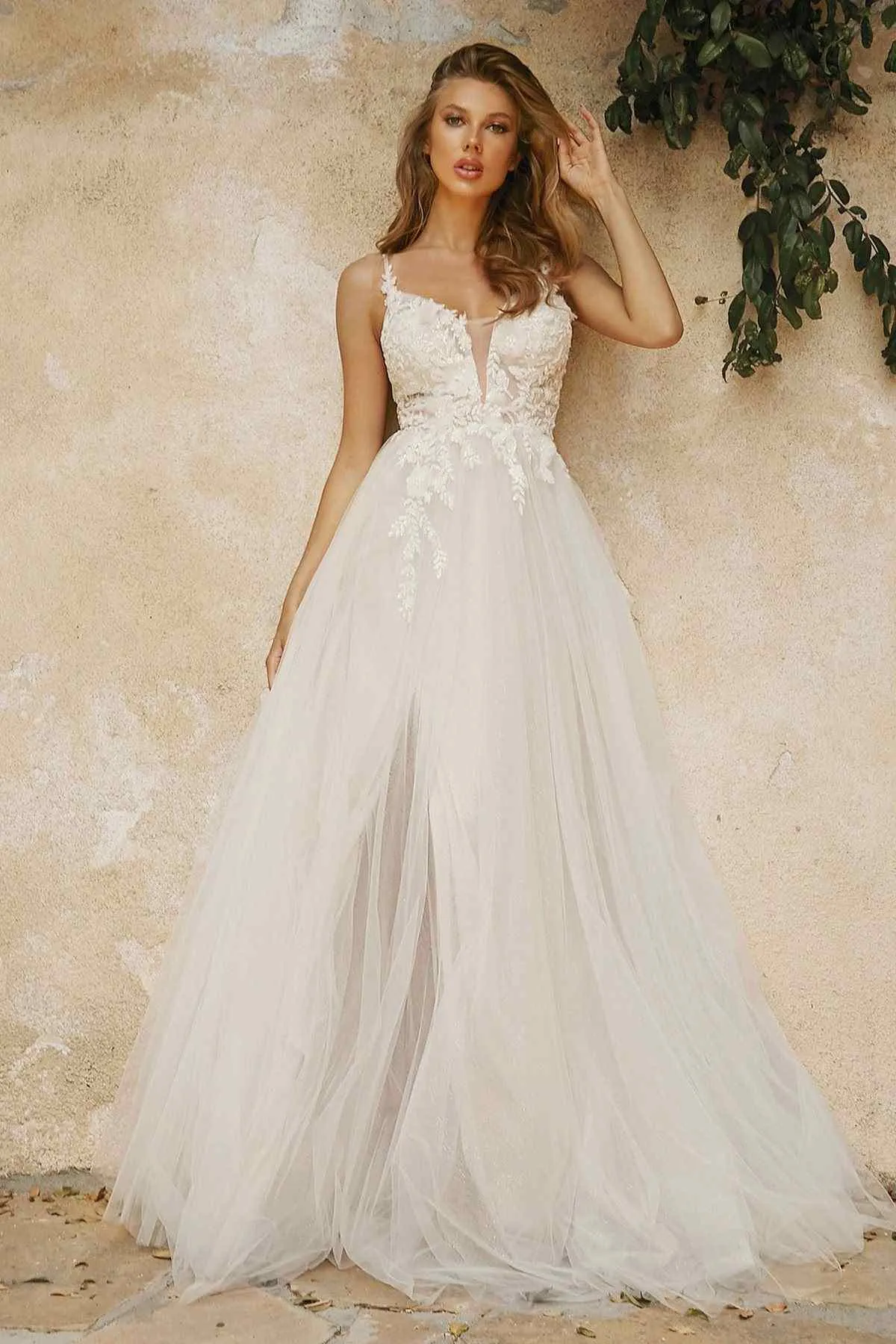 Cinderella Divine CB072W Layered A-Line Tulle Bridal Gown Embroidered Bodice