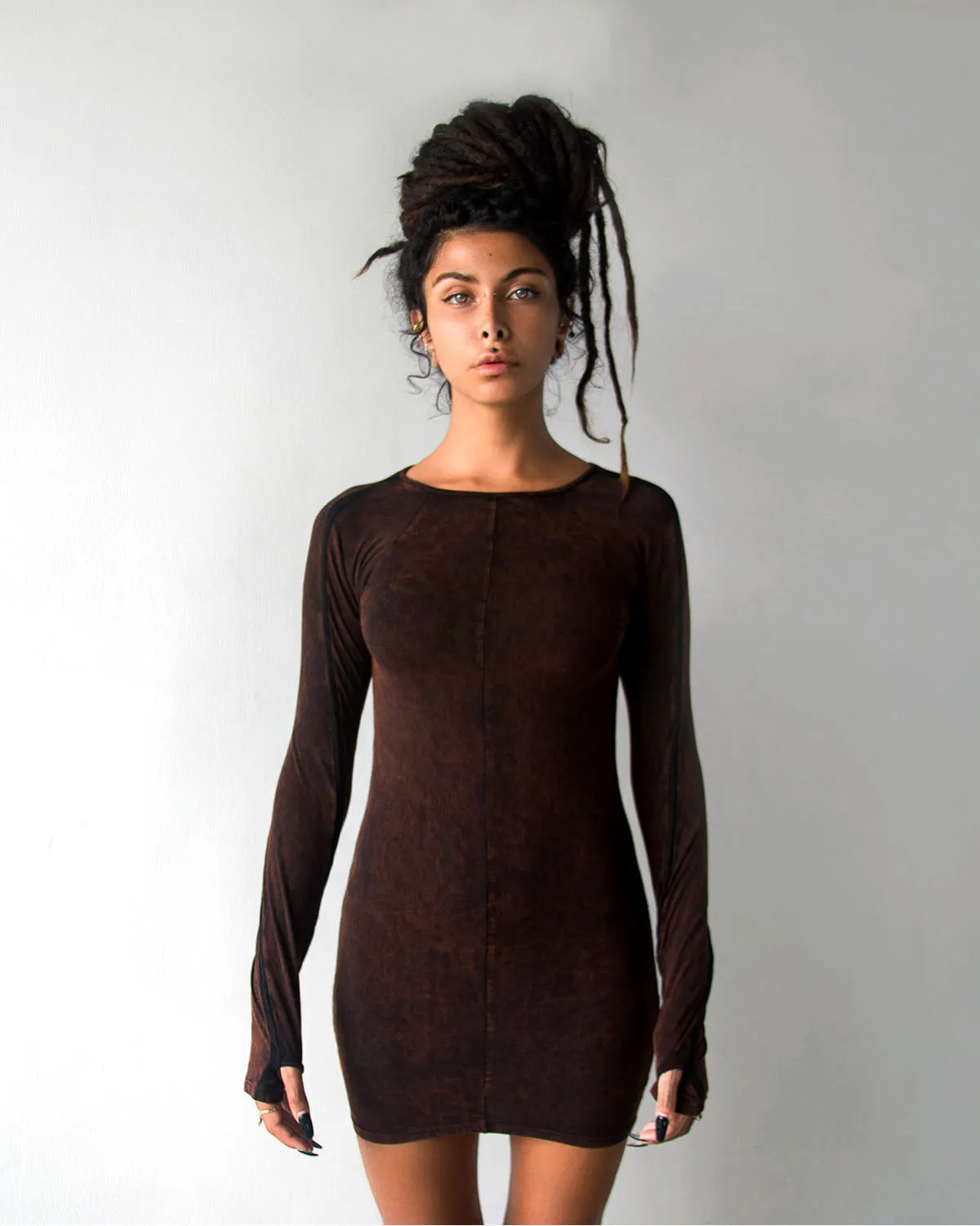 CIRCE Black Rusty Long Sleeve Mini Dress