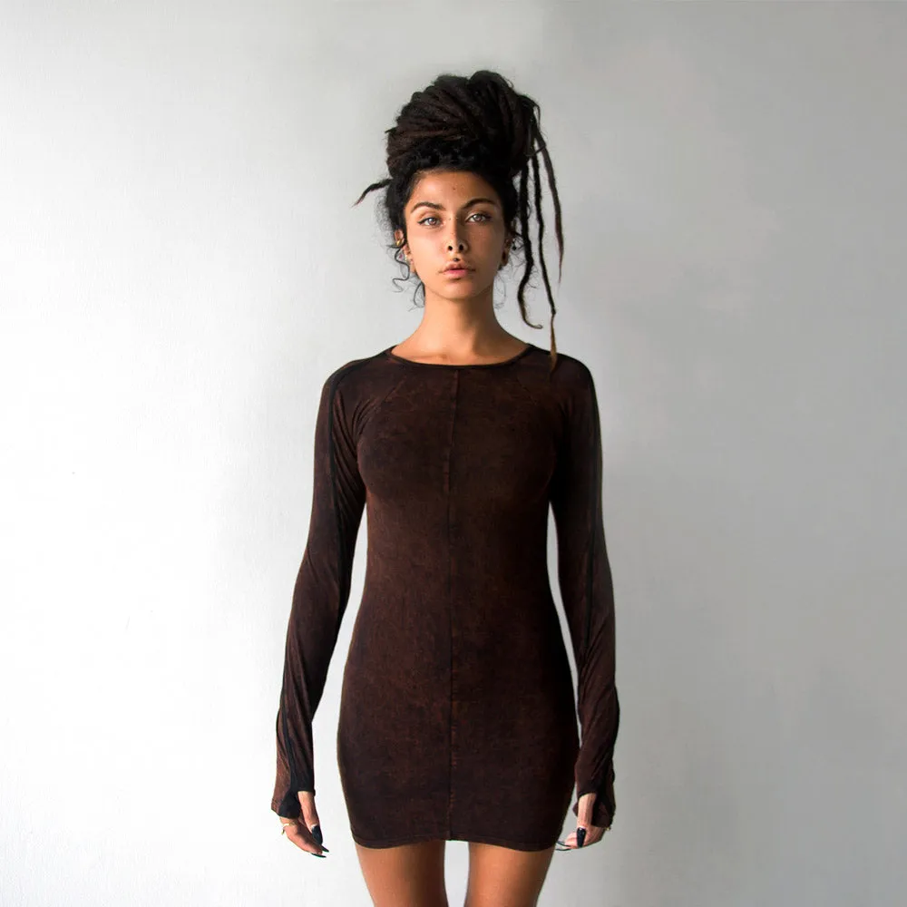 CIRCE Black Rusty Long Sleeve Mini Dress