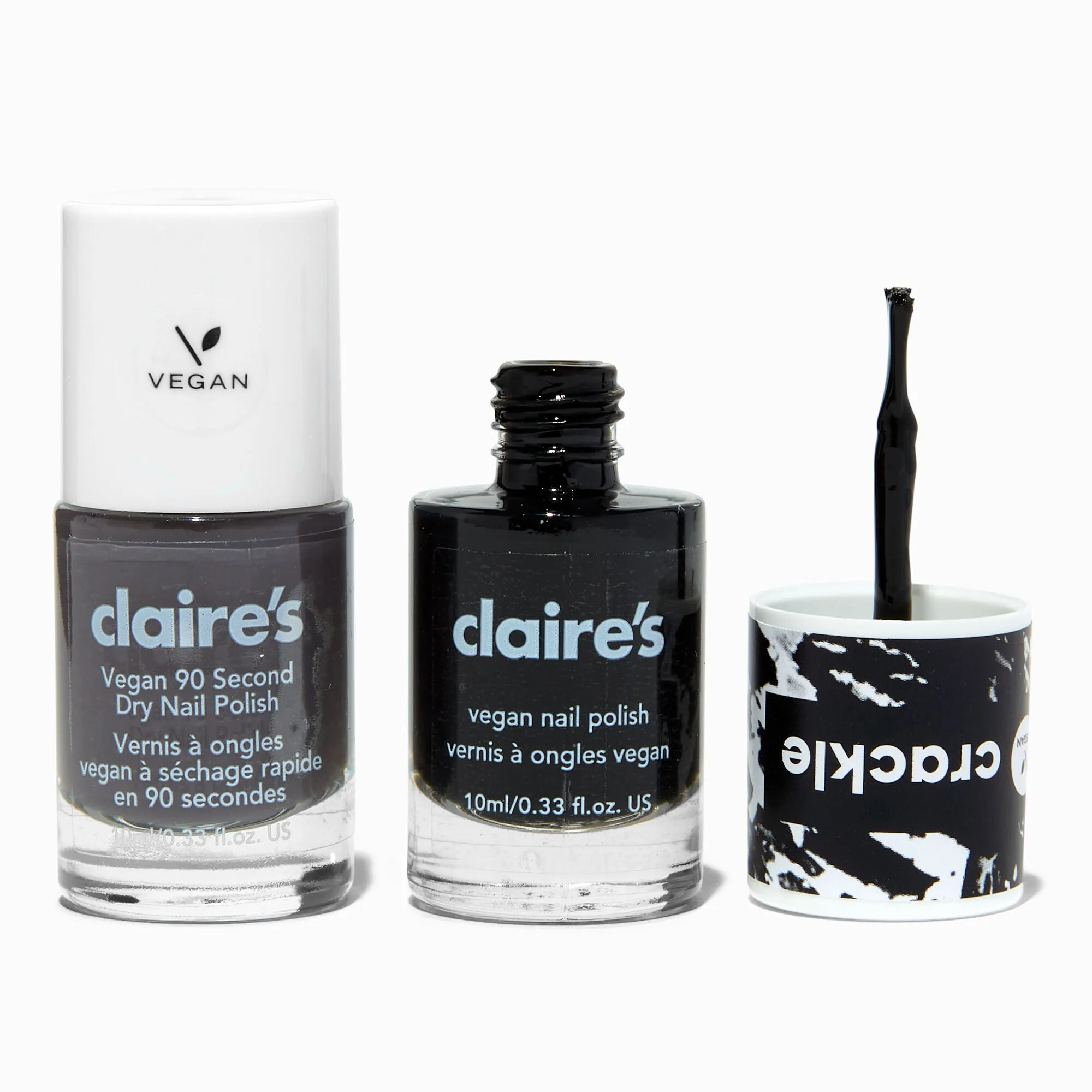 Claire's Black & Gray Crackle Vegan Nail Polish Set - 2 Pack